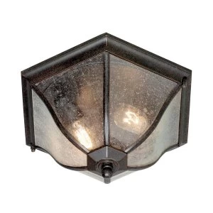 2 Light Medium Outdoor Flush Ceiling Lantern Weathered Bronze IP44, E27