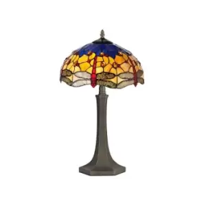 Luminosa Lighting - 2 Light Octagonal Table Lamp E27 With 40cm Tiffany Shade, Blue, Orange, Crystal, Aged Antique Brass