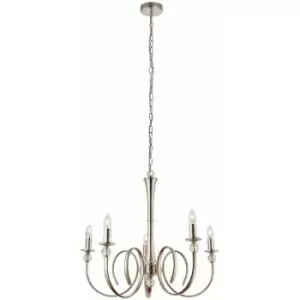 Loops - Luxury Hanging Ceiling Pendant Light Bright Nickel & Crystal 5 Lamp Chandelier