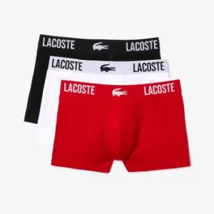 Mens Lacoste Branded Jersey Trunk Three-Pack Size 3 - S Black / Red / White