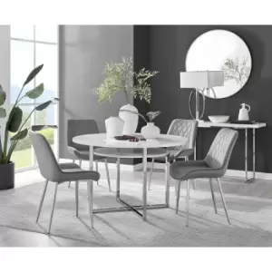 Furniturebox Adley White High Gloss 120cm Storage Dining Table & 4 Grey Pesaro Silver Leg Velvet Chairs