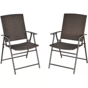 Outsunny - 2pcs Rattan Chair Foldable Garden Furniture w/ Armrest Steel Frame - Brown