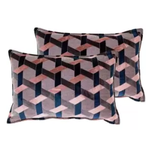 Paoletti Delano Twin Pack Polyester Filled Cushions Blush/Navy