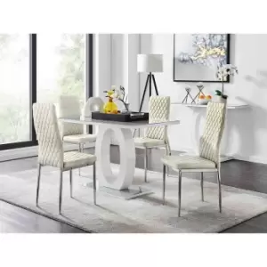 Furniture Box Giovani 4 Grey Dining Table and 4 Cream Velvet Milan Chairs