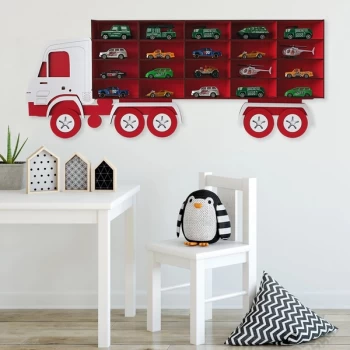 Kamyon - Red, White White Red Decorative MDF Wall Shelf