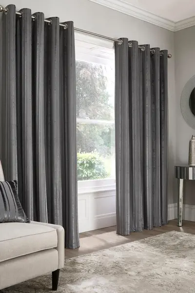 Appletree 'Conrad' Striped Woven Pair of Eyelet Curtains Dark Grey