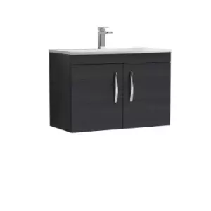 Nuie Athena 800 Wall Hung 2-door Vanity & Curved Basin - Black Woodgrain