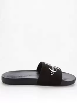 Calvin Klein Jeans Monogram Logo Slides, Black, Size 45, Men