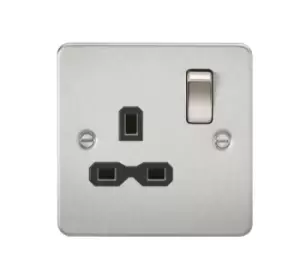 KnightsBridge Flat plate 13A 1G DP switched socket - brushed chrome with Black insert