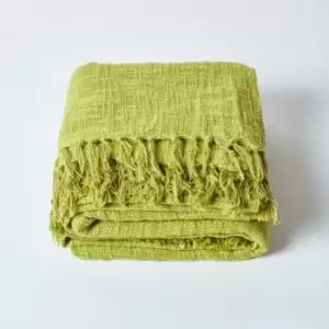 Nirvana Slub Cotton Lime Green Throw, 150 x 200cm - Green - Homescapes