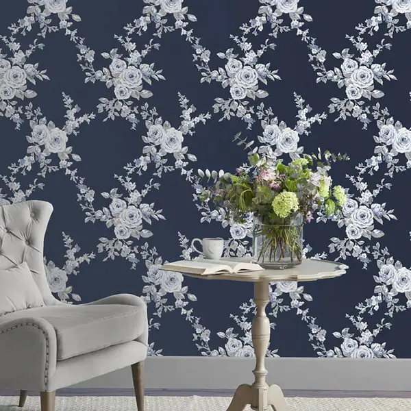 Catherine Lansfield Canterbury Floral Wallpaper, Blue