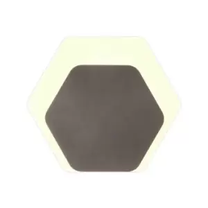 Magnetic Base Wall Lamp, 12W LED 3000K 498lm, 15, 19cm Horizontal Hexagonal Bottom Offset, Coffee, Acrylic Frosted Diffuser - Luminosa Lighting