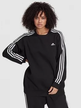 adidas Essentials 3 Stripes Fleece Sweat (Plus Size) - Black/White, Size 1X, Women