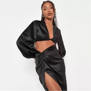 Missguided Twist Front Satin Crop Top - Black