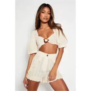 I Saw It First Stone Crinkle Crop Top With Buckle Detail - Brown