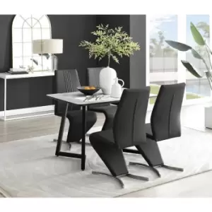 Furniturebox Carson White Marble Effect Recatngular 120cm Dining Table & 4 Black Willow Faux Leather Chairs