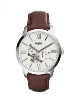 Fossil White Skeleton Eye Dial Brown Leather Strap Men Watch