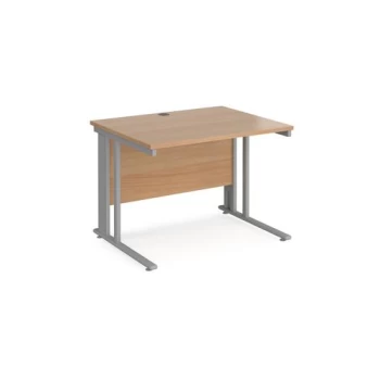 Office Desk 1000mm Rectangular Desk With Cable Managed Leg Beech Tops With Silver Frames 800mm Depth Maestro 25