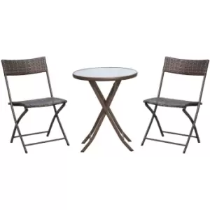 Outsunny - 3PC Rattan Bistro Set 2 Folding Chair Coffee Table Garden Furniture - Brown