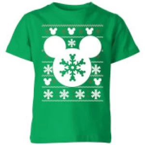 Disney Snowflake Silhouette Kids Christmas T-Shirt - Kelly Green - 3-4 Years