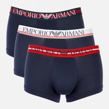 Emporio Armani 3 Pack Stretch Cotton Mixed Waistband Trunks Navy Size M Men