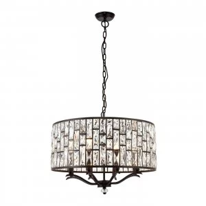 8 Light Ceiling Pendant Dark Bronze, Clear Crystal, E14