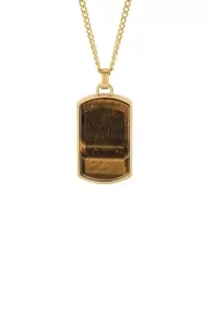 Tigers Eye Gold Plated Stainless Steel Dog Tag Necklace 55cm