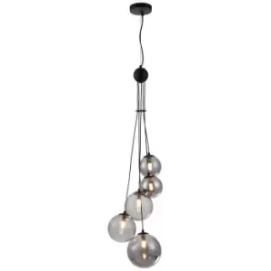 Luminosa Marshall Ceiling Pendant, 5 Light G9, Satin Black, Smoke Plated Glass