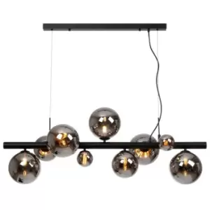 Luminosa Marshall Linear Ceiling Pendant, 9 Light G9, Satin Black, Chrome Plated Glass