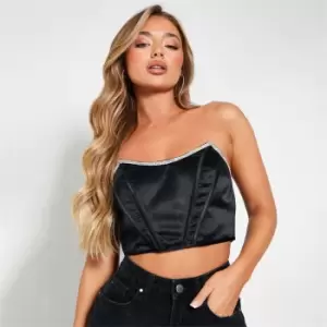 I Saw It First Diamante Trim Satin Boned Corset Top - Black