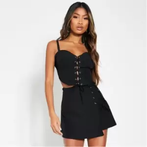 I Saw It First Stretch Woven Lace Up Corset Top Co-ord - Black