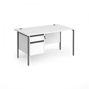 Dams International Straight Desk with White MFC Top and Graphite H-Frame Legs and 2 Lockable Drawer Pedestal Contract 25 1400 x 800 x 725mm