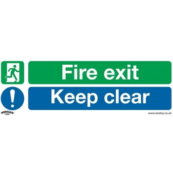 SS32V10 Safe Conditions Safety Sign - Fire Exit Keep Clear (Large) - Self-Adhesive Vinyl - Pack of 10 - Sealey