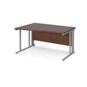 Office Desk Left Hand Wave Desk 1400mm Walnut Top With Silver Frame Maestro 25 MCM14WLSW