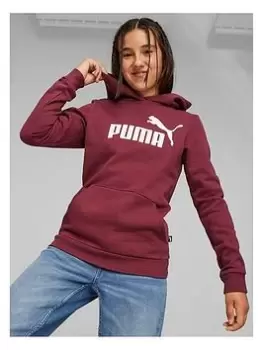 Puma Girls Essentials Fleece Logo Hoodie, Dark Red, Size 9-10 Years, Women