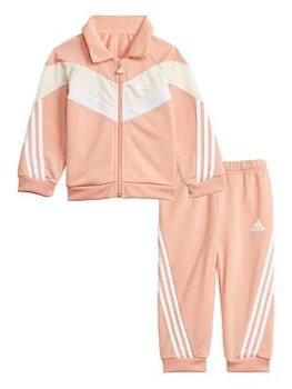 adidas Infant Unisex Future Icons Shiny Tracksuit - Pink/White, Size 18-24 Months, Women