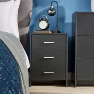 Stratford - Bedside Table Black 3 Drawer Bedside Cabinet Night Stand Metal Runners - Black