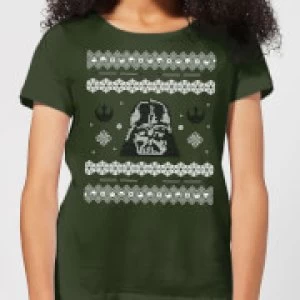 Star Wars Darth Vader Knit Womens Christmas T-Shirt - Forest Green - L