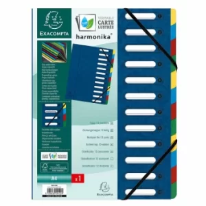 Exacompta Multipart File Harmonika A4, 12 Sections, Blue, Pack of 6