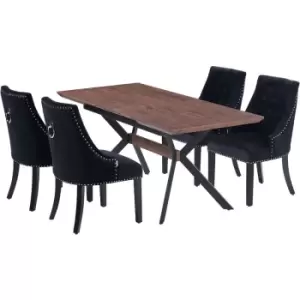 5 Pieces Life Interiors Windsor Blaze Dining Set - an Extendable Walnut Rectangular Wooden Dining Table and Set of 4 Black Dining Chairs - Black