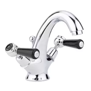 Hudson Reed Black Topaz With Lever & Domed Collar Mono Basin Mixer - Chrome / Black