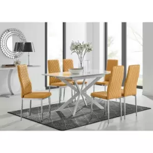 Lira 120 Extending Dining Table and 6 Mustard Milan Chairs - Mustard Yellow