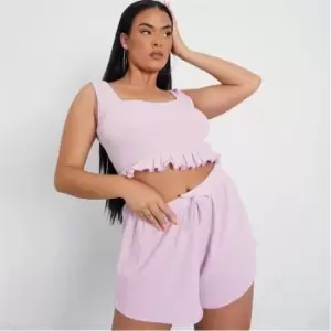 I Saw It First Plus Size Waffle Ruffle Hem Crop Top - Purple