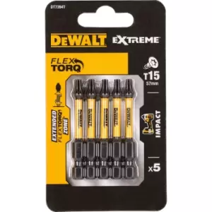 DEWALT Torx Extreme Impact Torsion Screwdriver Bit T15 50mm Pack of 5