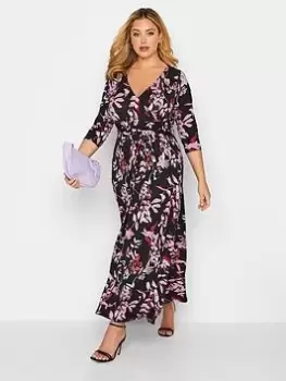 Yours 3/4 Sleeve Wrap Front Dress - Black, Size 30-32, Women