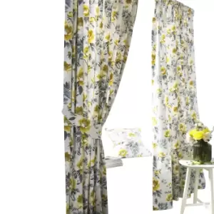 Furn Peony Vibrant Coloured Floral Pleat Curtains (117cm x 183cm) (Ochre)