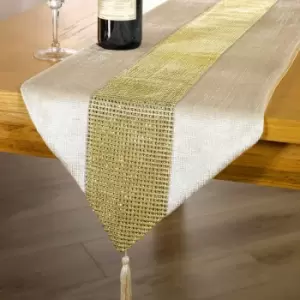 Panache Home Eclat Diamante Faux Velvet Table Runner, Mink/Gold, 13 x 90 Inch