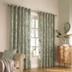 Furn. Irwin Woodland Ringtop Eyelet Curtains (Pair) Polycotton Sage (168X137Cm)