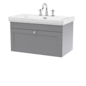 Nuie Classique 800mm Wall Hung 1-drawer Unit & Basin 3 Tap Holes - Satin Grey