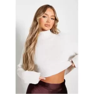 I Saw It First High Neck Ribbed Detail Cropped Jumper - White